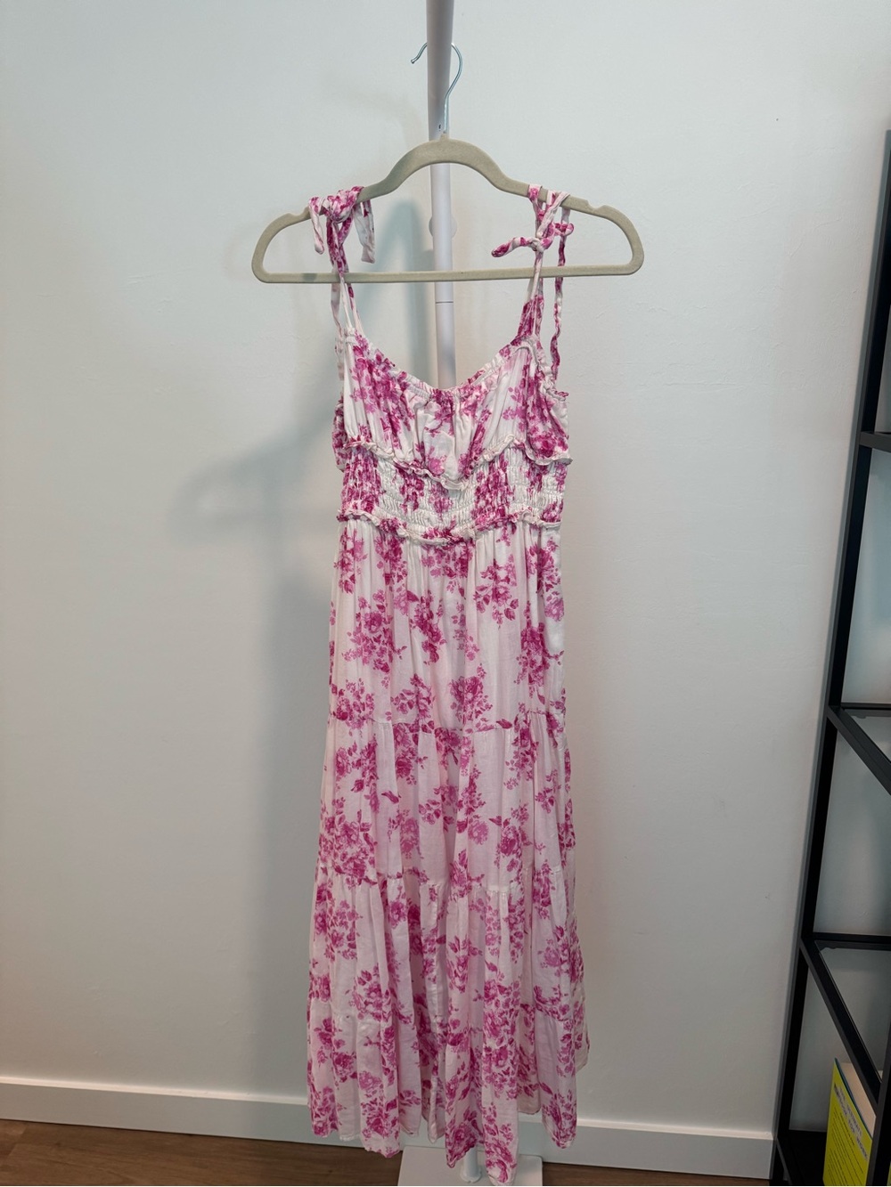 Aqua Pink Floral Smocked Maxi Dress